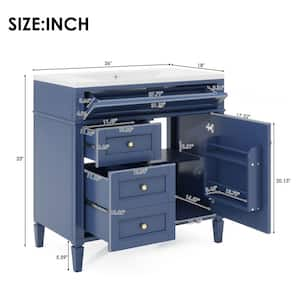 36 in. W x 18 in. D x 33 in. H Single Sink Bath Vanity in Blue with White Resin Top, Tip-out Drawer, Adjustable Shelf