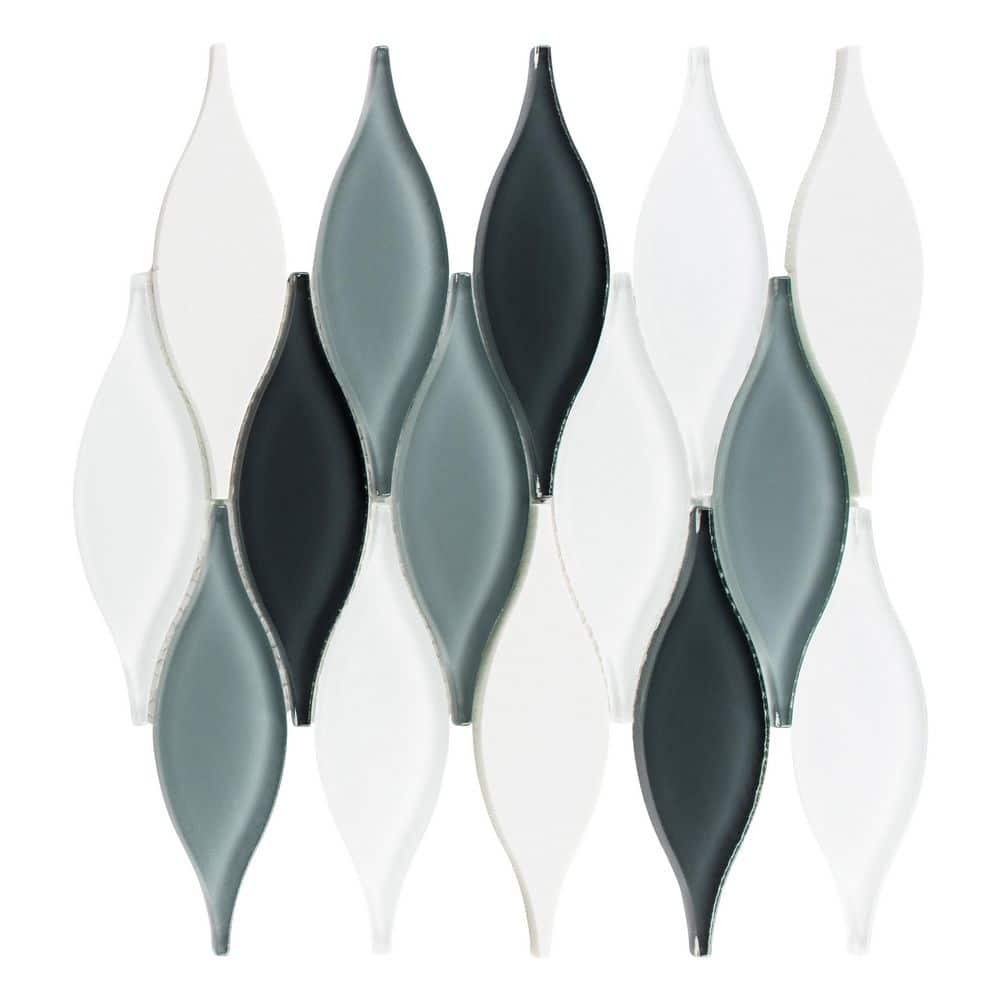 Zeille Rain Green/Black/White 5 in. x 6.5 in. Glossy Glass/Stone Mosaic Wal