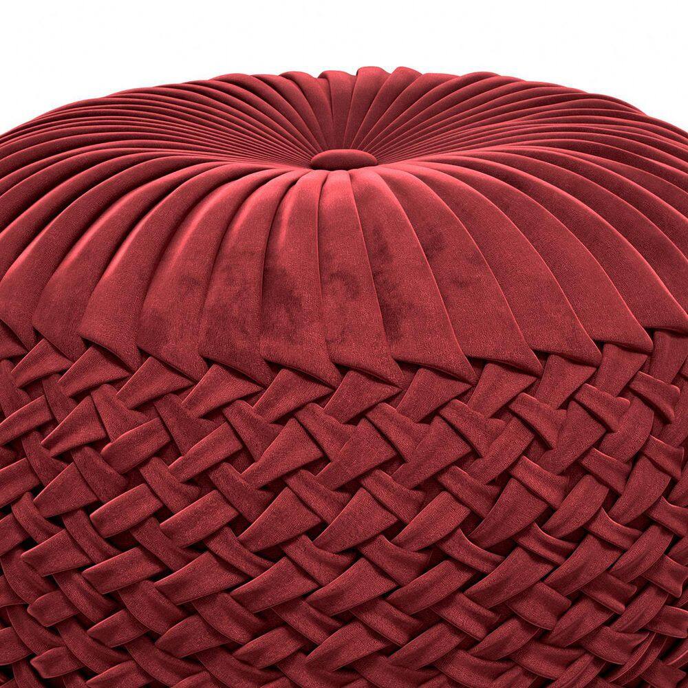 Deep Berry Velvet Round Tufted Pouf