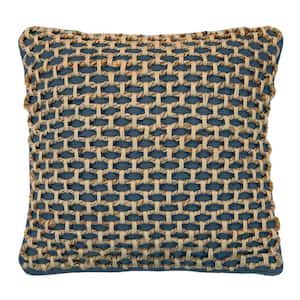 Jada Geometric Indigo 20 in. x 20 in. Braided Jute Decorative Throw Pillow