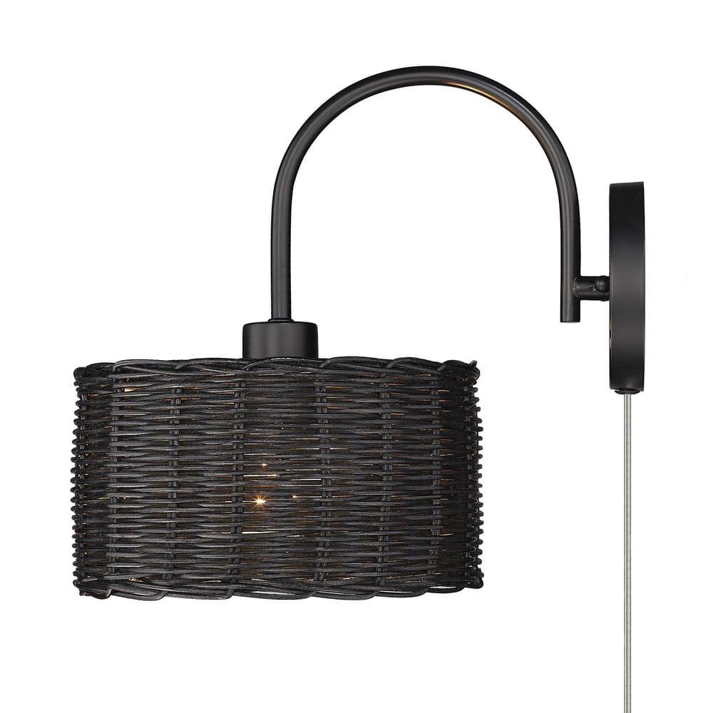 Matte Black Wicker and Steel Wall Sconce