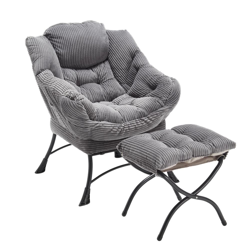 Black Steel Outdoor Lounge Chair with Gray Cushions and Ottoman price history on PriceWatchPro