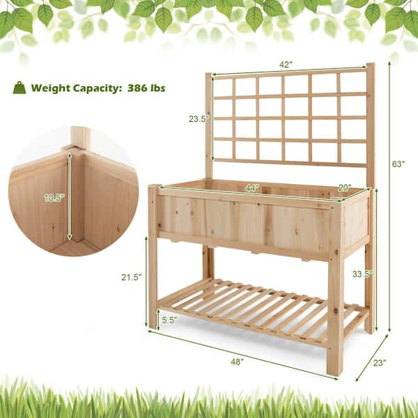 2 ft. x 4 ft. Elevated Cedar Garden Bed with Shelf (Vinyl Legs)