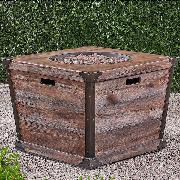 32 in. Brown Wood Pattern Square Propane Outdoor Fire Pit