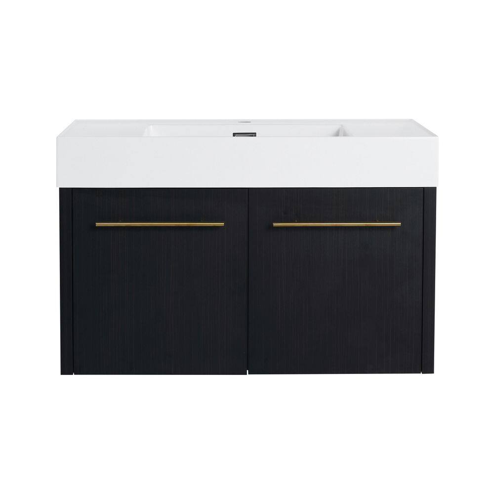 35.4 in. Floating Single Sink Black Chestnut Bath Vanity with White Resin Top price history on PriceWatchPro