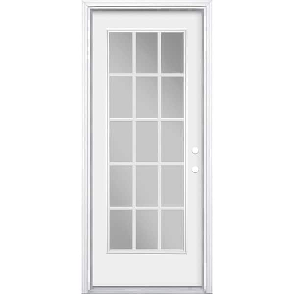 Masonite 32 in. x 80 in. White 15 Lite Primed Steel Prehung Front Door with Brickmold