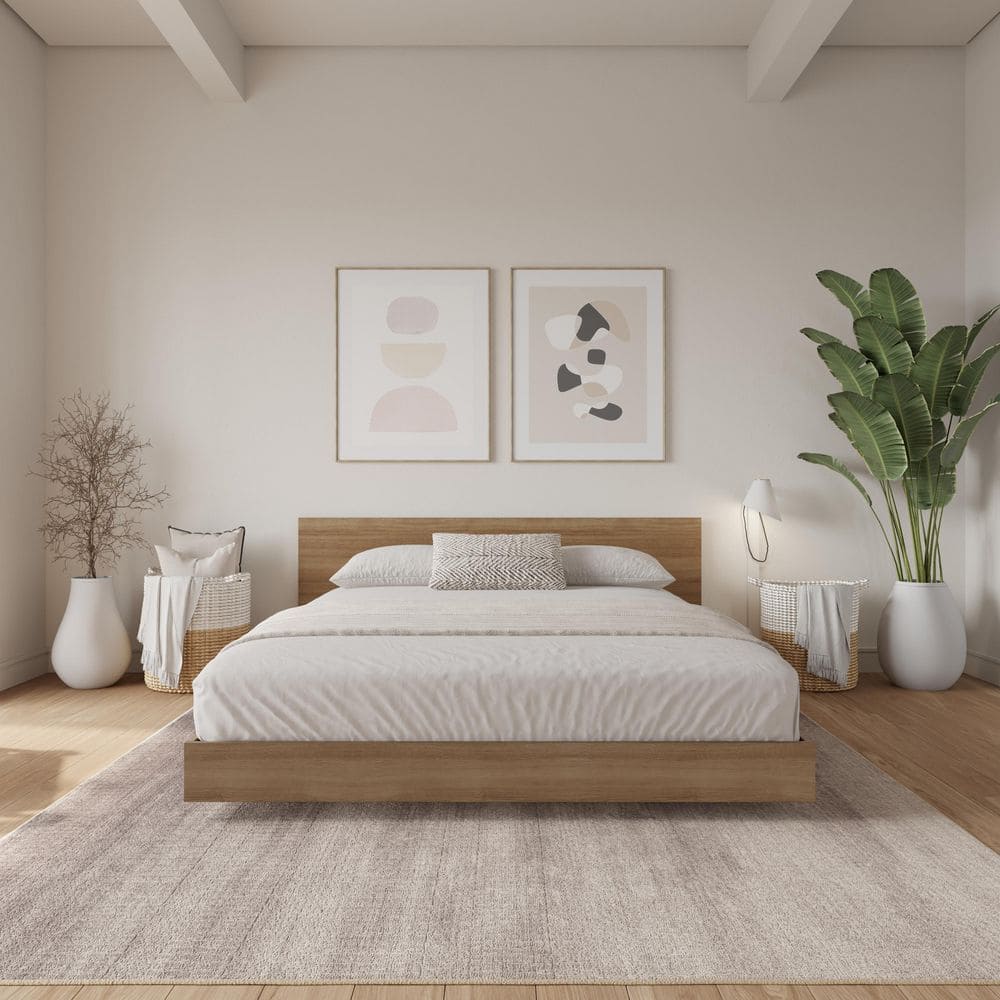 Nexera Satori Brown Oak Frame King Size Low Profile Platform Bed