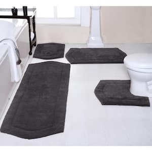 Waterford Collection 100% Cotton Tufted Bath Rug, 4-Pcs Set with Contour, Gray