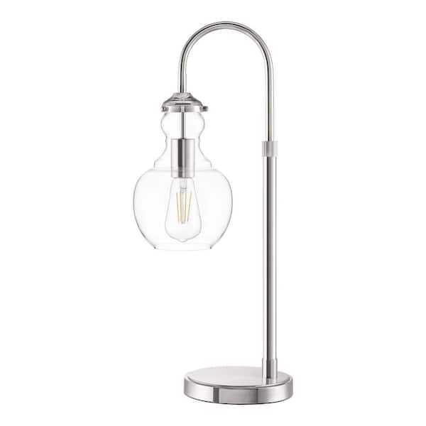 Home Decorators Collection Bakerston 23.5 in. Polished Nickel Table Lamp with Clear Glass Shade