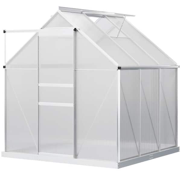 Outsunny 6.2 ft. W x 6.2 ft. D x 6.6 ft. H Aluminum Silver Walk-in Garden Greenhouse