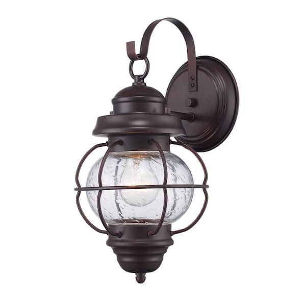 Bel Air Lighting Catalina 13.5 in. 1-Light Rustic Bronze Outdoor Wall Light Fixture with Seeded Glass
