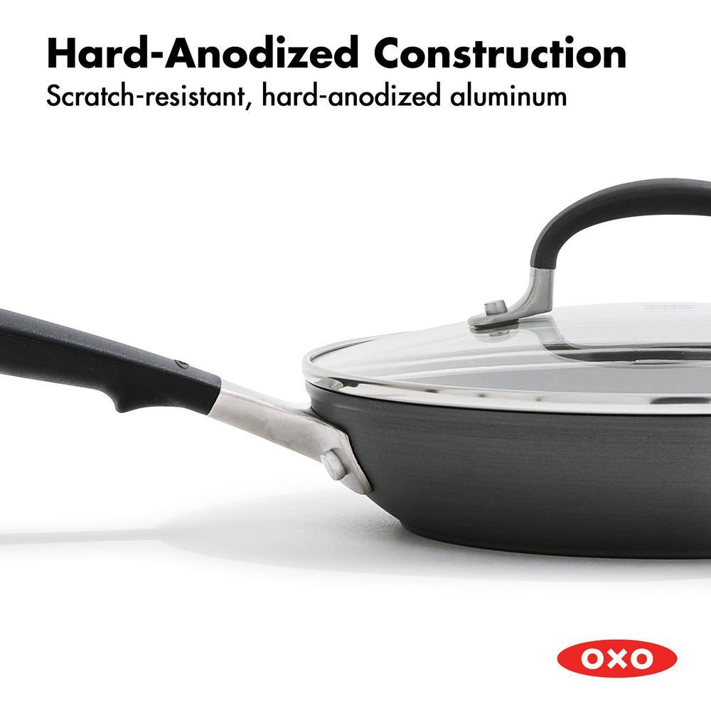 11" Black Aluminum Non-Stick Frying Pan with Glass Lid