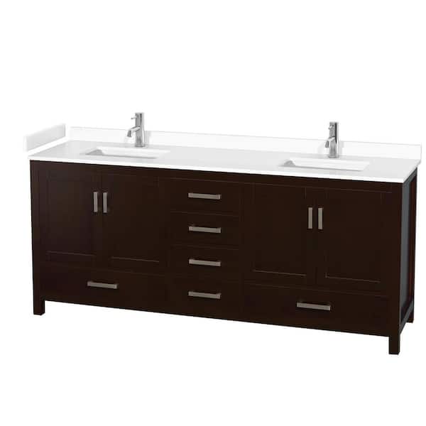 Wyndham Collection Sheffield 80 in. W x 22 in. D x 35 in. H Double Bath Vanity in Espresso with White Cultured Marble Top