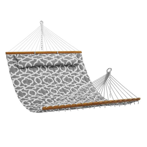 VEVOR Double Quilted Fabric Hammock 12 FT Double Hammock with Hardwood Spreader Bars 2-Person Quilted Hammock