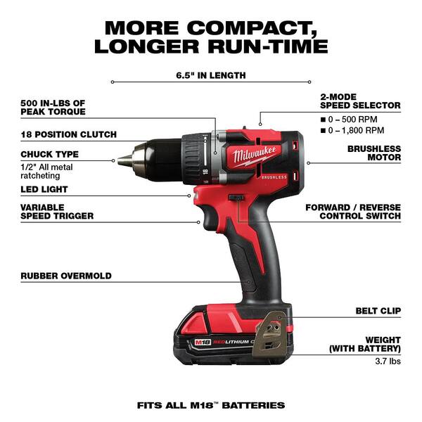 M18 18V Lithium-Ion Brushless Cordless Compact Drill/Impact Combo Kit  (2-Tool) W/ Oscillating Mult-Tool