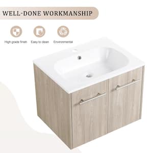 23.8 in. W x 18.1 in. D x 18.3 in. H Single Sink Wall Mounted Bath Vanity in White Oak with White Sink Top