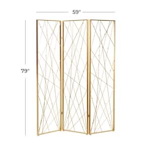 7 ft. Gold 3 Panel Geometric Hinged Foldable Partition Room Divider Screen