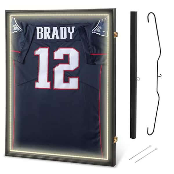 MUKE Black 24 in. x 32 in. Jersey Frame LED Display Case, Acrylic Glass Shadow Box with and Hanger (1-Pack)