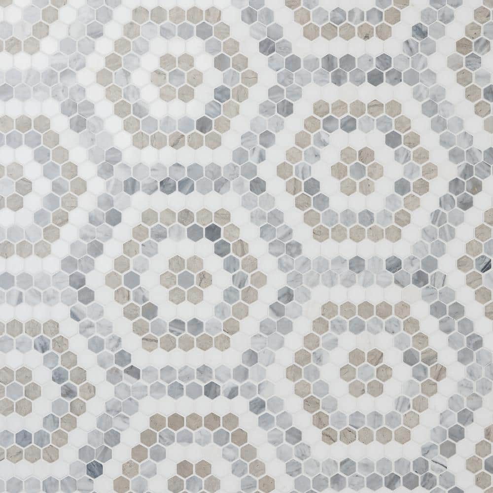 Hyperion Hexagon Polished Marble Mosaic Tile Sheet