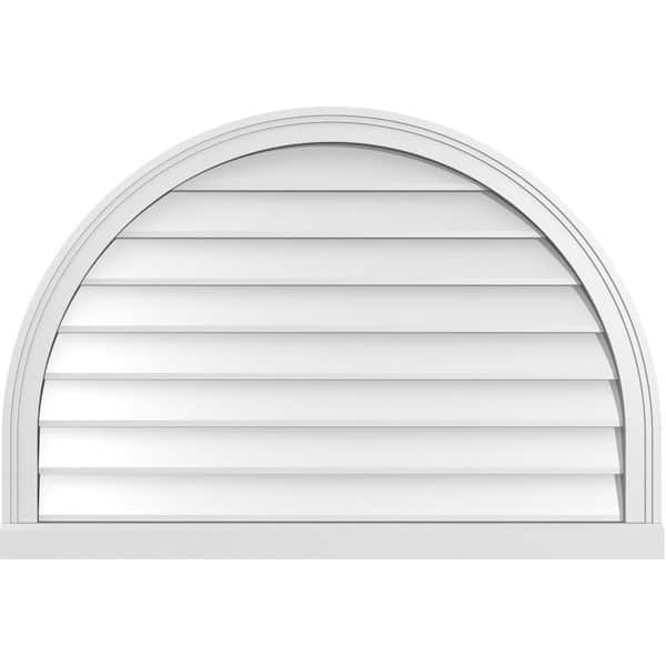 Ekena Millwork 38 in. x 26 in. Round Top Surface Mount PVC Gable Vent: Decorative with Brickmould Sill Frame