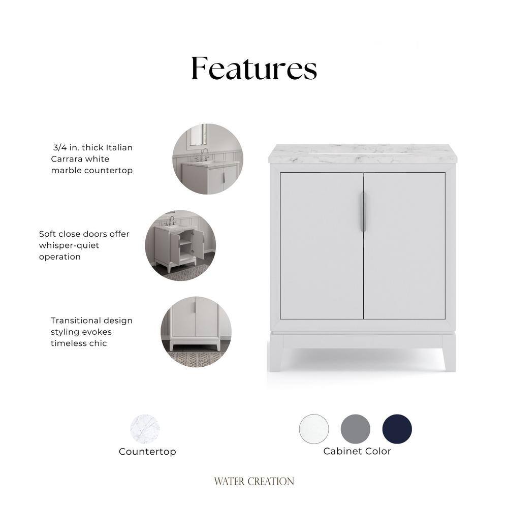 Elizabeth 30" Pure White Single Bathroom Vanity with Marble Top