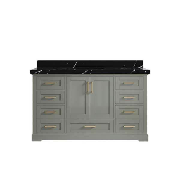 Willow Collections Boston 60 in. W x 22 in. D x 36 in. H Single Sink Bath Vanity in Evergreen with 2 in. Calcutta Black Top