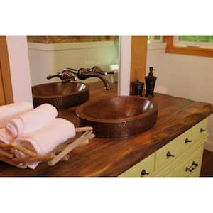 Compact Oval Skirted Hammered Copper Vessel Sink in Oil Rubbed Bronze