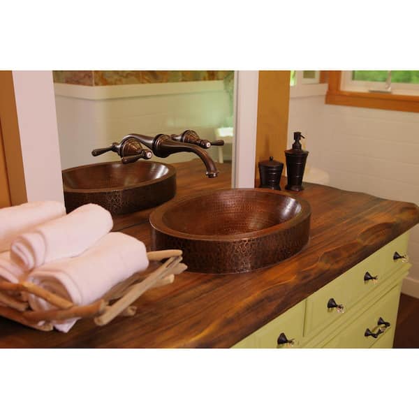 Premier Copper Products Compact Oval Skirted Hammered Copper Vessel Sink in Oil Rubbed Bronze