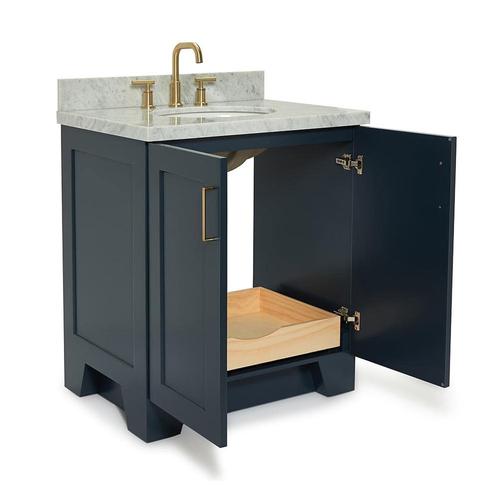 Midnight Blue Marble Top Single Sink Vanity with Gold Hardware