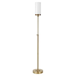 66 in. Gold and White 1 1-Way (On/Off) Torchiere Floor Lamp for Living Room with Glass Drum Shade