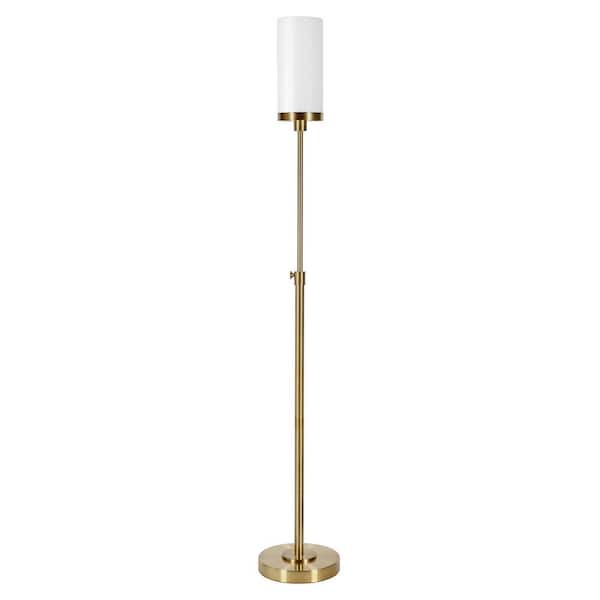 HomeRoots 66 in. Gold and White 1 1-Way (On/Off) Torchiere Floor Lamp for Living Room with Glass Drum Shade