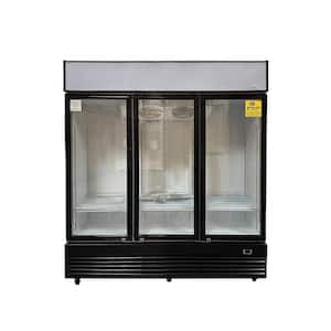 72 in. W 57 cu. ft. Commercial 3-Glass Swing Door Merchandiser Refrigerator in Black