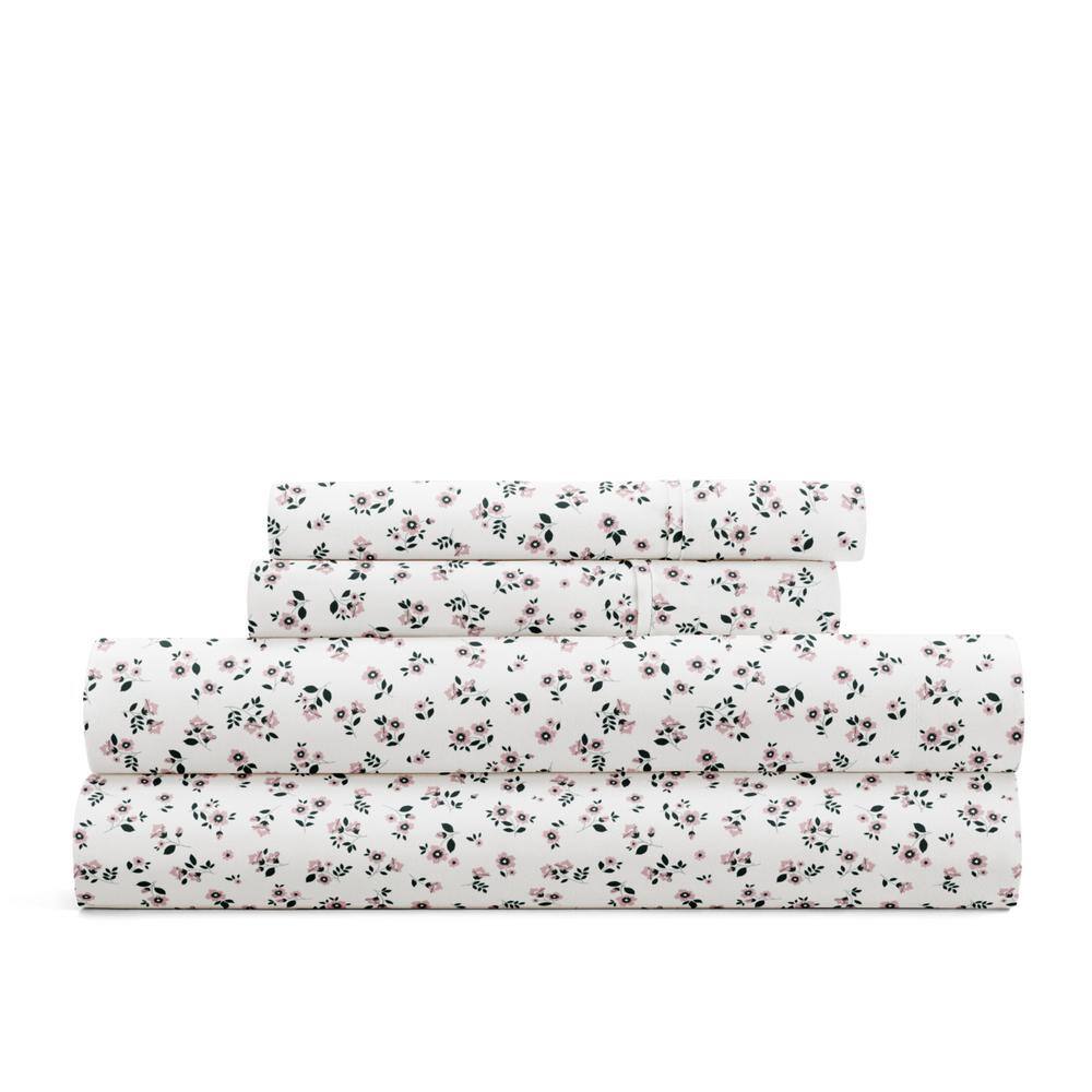 King Mauve Ditsy Floral Microfiber 4-Piece Sheet Set