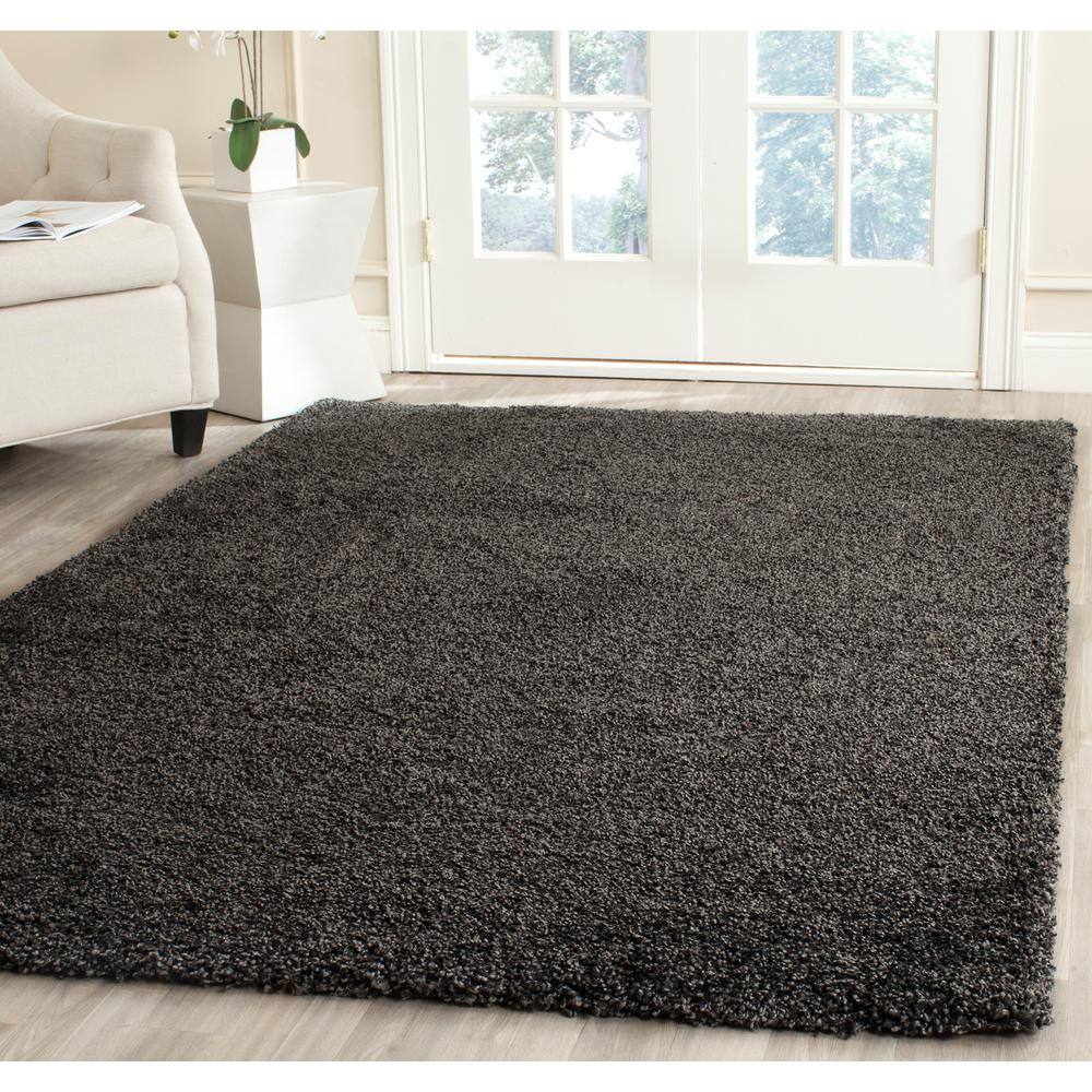 Reversible Dark Grey Solid Shag Rug 6' x 9' - Synthetic Easy Care