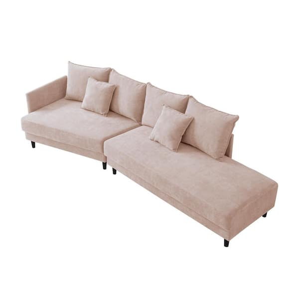HOMEFUN Luxury 114 in. W 2 Arms 2-piece Curved Shaped Polyester Fabric Sectional Sofa in Beige with Right Hand Facing Chaise
