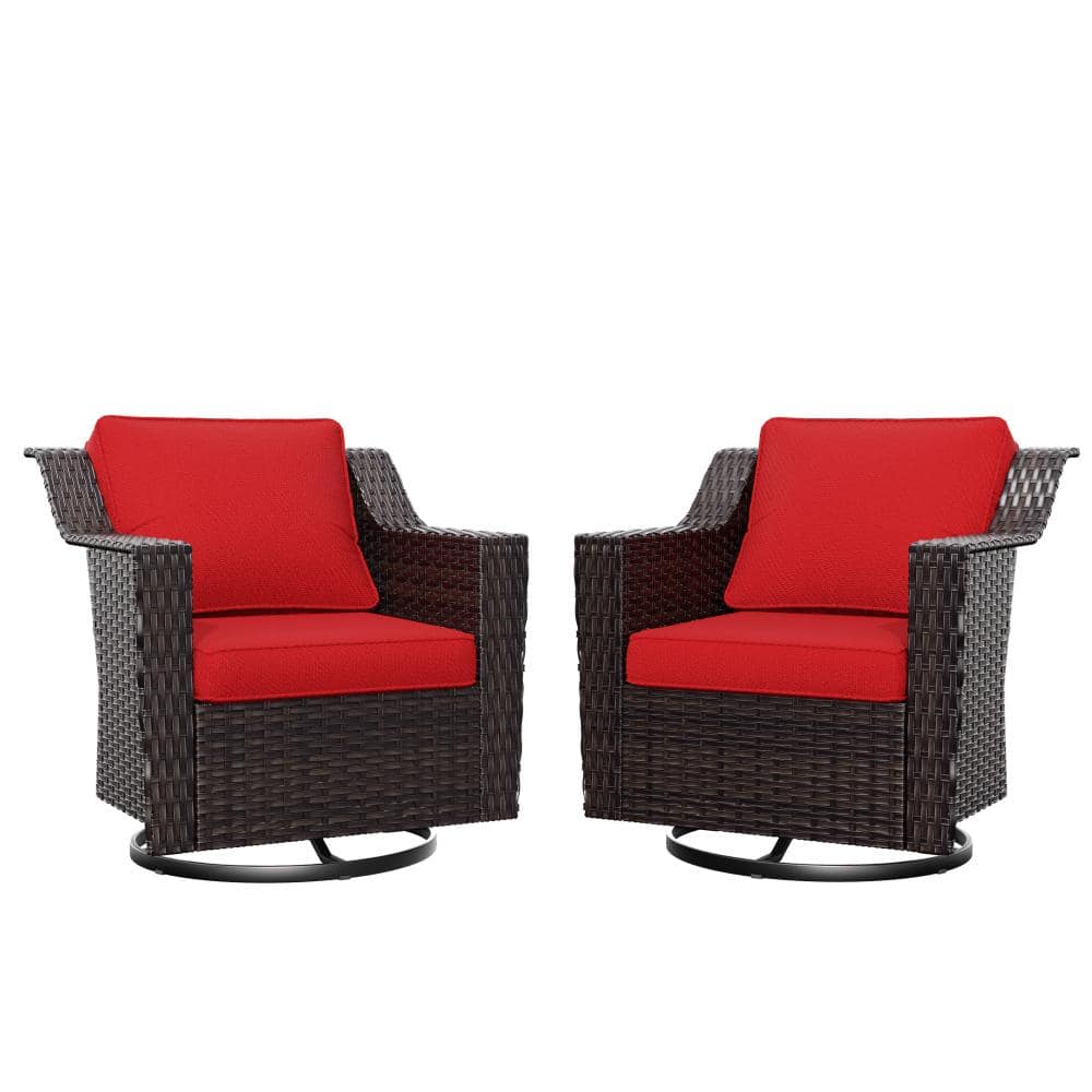 2-Piece Dark Brown Wicker Outdoor Rocking Chairs Patio Swivel Chairs Deep Seating Set with Thick Red Cushions price history on PriceWatchPro