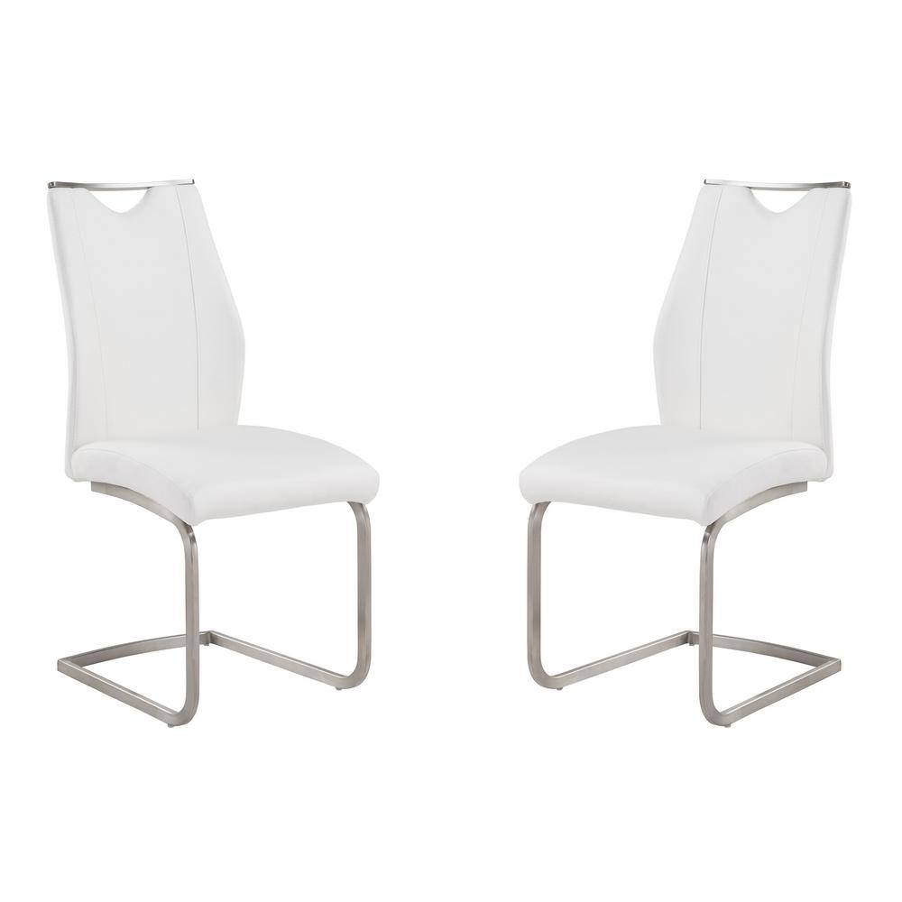 Sleek White Faux Leather & Stainless Steel Side Chair