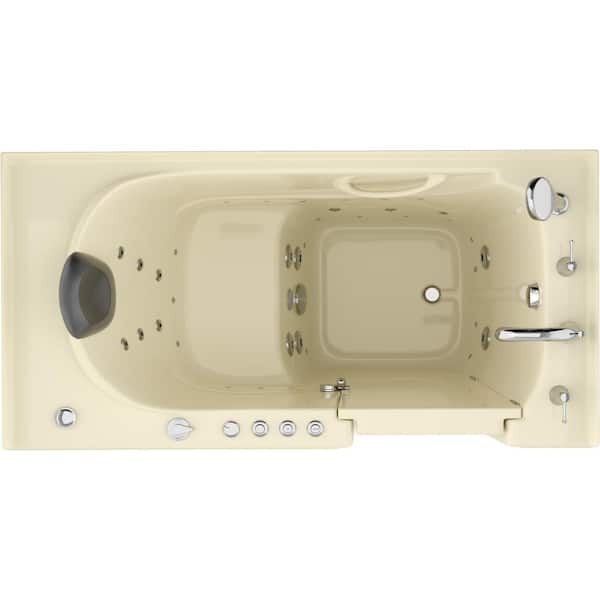 Safe Premier Series 30 in. L x 59 in. W Right Side Drain Combination Jetted Bathtub in Biscuit with Fast Fill Faucet Set