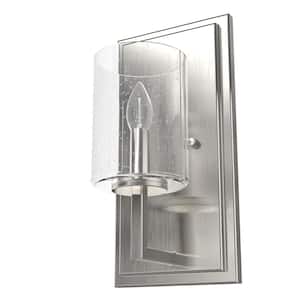 Kerrison 1-Light Brushed Nickel Wall Sconce with Clear Seeded Glass Shade