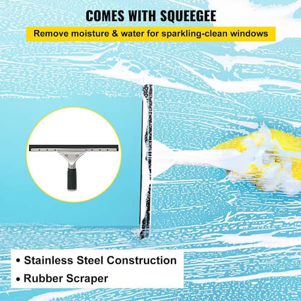 30 ft. Solar Panel Cleaning Brush and Pole Water Brush with Squeegee 3-in-1  Aluminum Outdoor Window Cleaner