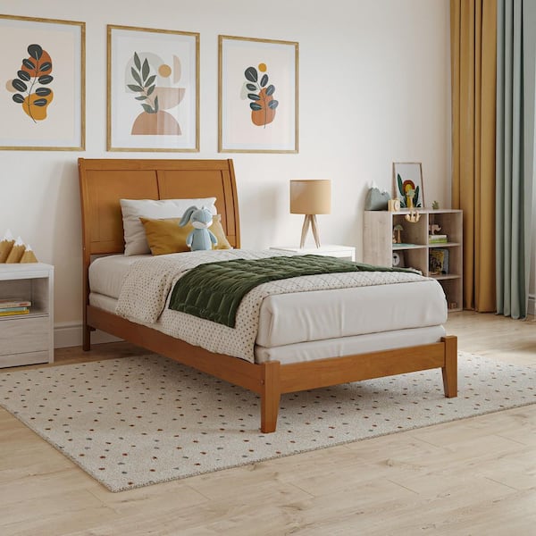 AFI Portland Light Toffee Natural Bronze Solid Wood Frame Twin Foundation Panel Bed