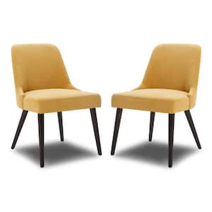 Leo Yellow Solid Wood Dining Chairs with Fabric Seat for Kitchen and Dining Room (Set of 2)