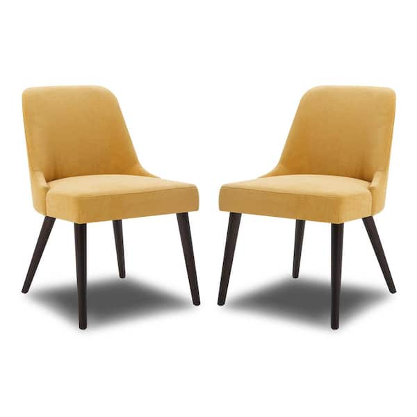 Spruce & Spring Leo Yellow Solid Wood Dining Chairs with Fabric Seat for Kitchen and Dining Room (Set of 2)