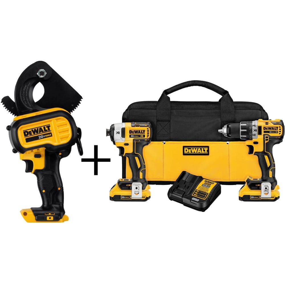 DEWALT 20V MAX Cordless Electrical Cable Cutting Tool, 20V Drill/Impact Combo Kit, (2) 20V 2.0Ah Batteries, and Charger -  DCE150Bw283