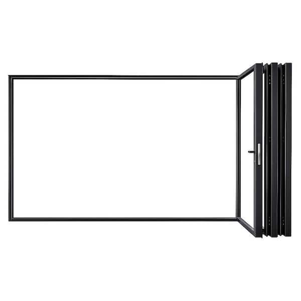 Teza B75 Series 144 in. x 80 in. Bifold 5-Panel Aluminum Patio Door Right Hand Black