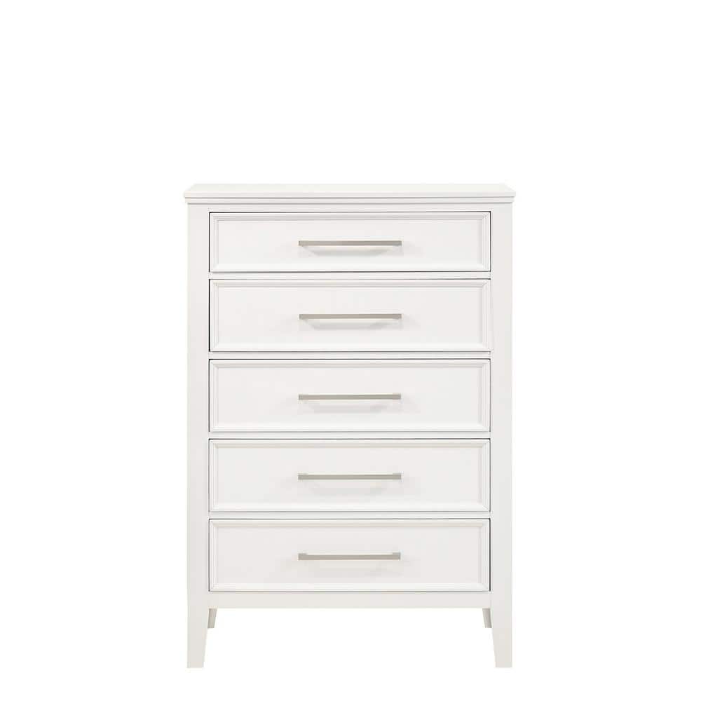 White Transitional 5-Drawer Chest with Dovetail Construction