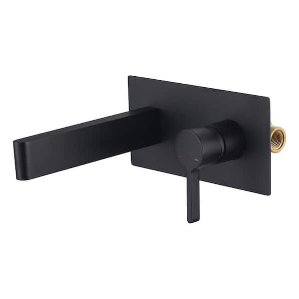 Single Handle 2-Hole Widespread Wall Mounted Bathroom Sink Faucet with Deck Plate and Rough-in Valve in Matte Black