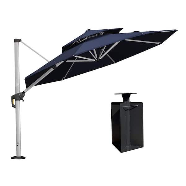 PURPLE LEAF 10 ft. Octagon High-Quality Aluminum Cantilever Polyester Outdoor Patio Umbrella with Base in Ground, Navy Blue