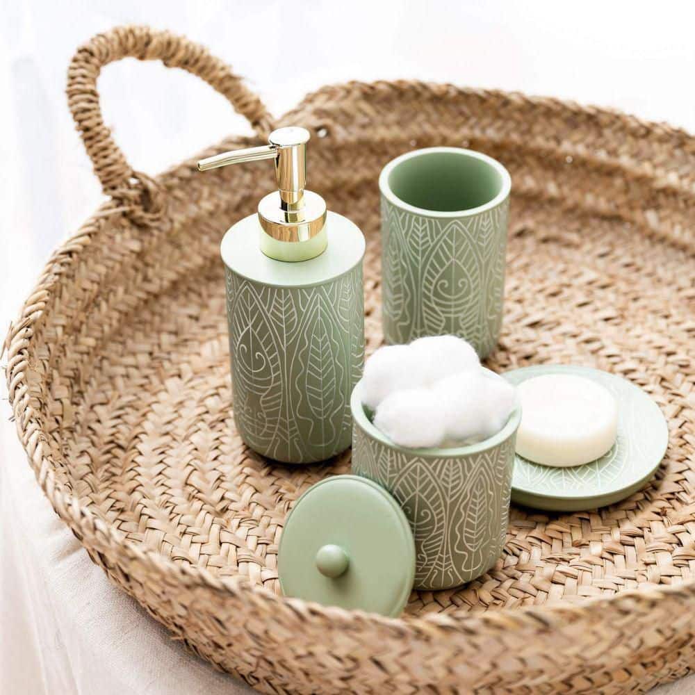 Virtune 4-Piece Matte Green Ceramic Bathroom Accessories Set