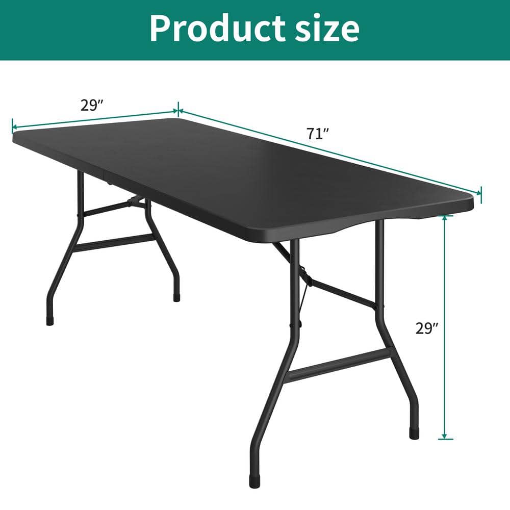 Dextrus 6ft Black Plastic Folding Picnic Table with Metal Frame